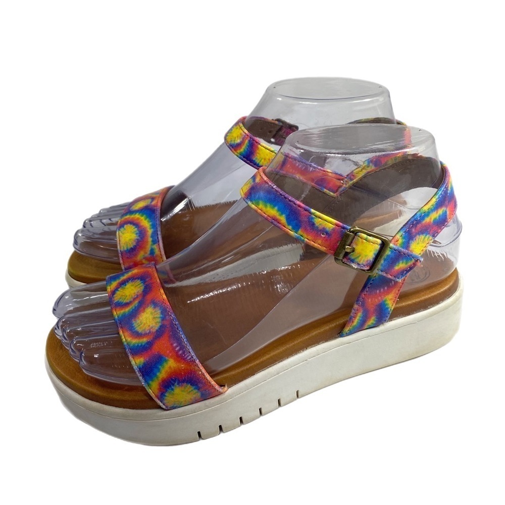 Wonder Nation Multi-Color Spiral Tie-Dye Ankle Strap Open Toe Platform Sandals